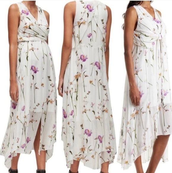 All Saints Capri Kikyo Layered Floral Asymmetrical Midi Dress Wrap/Shift Size 0 - Picture 5 of 17